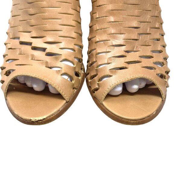 Piampiani Tan Laser Cut Leather Open Toe Booties - Picture 8 of 12